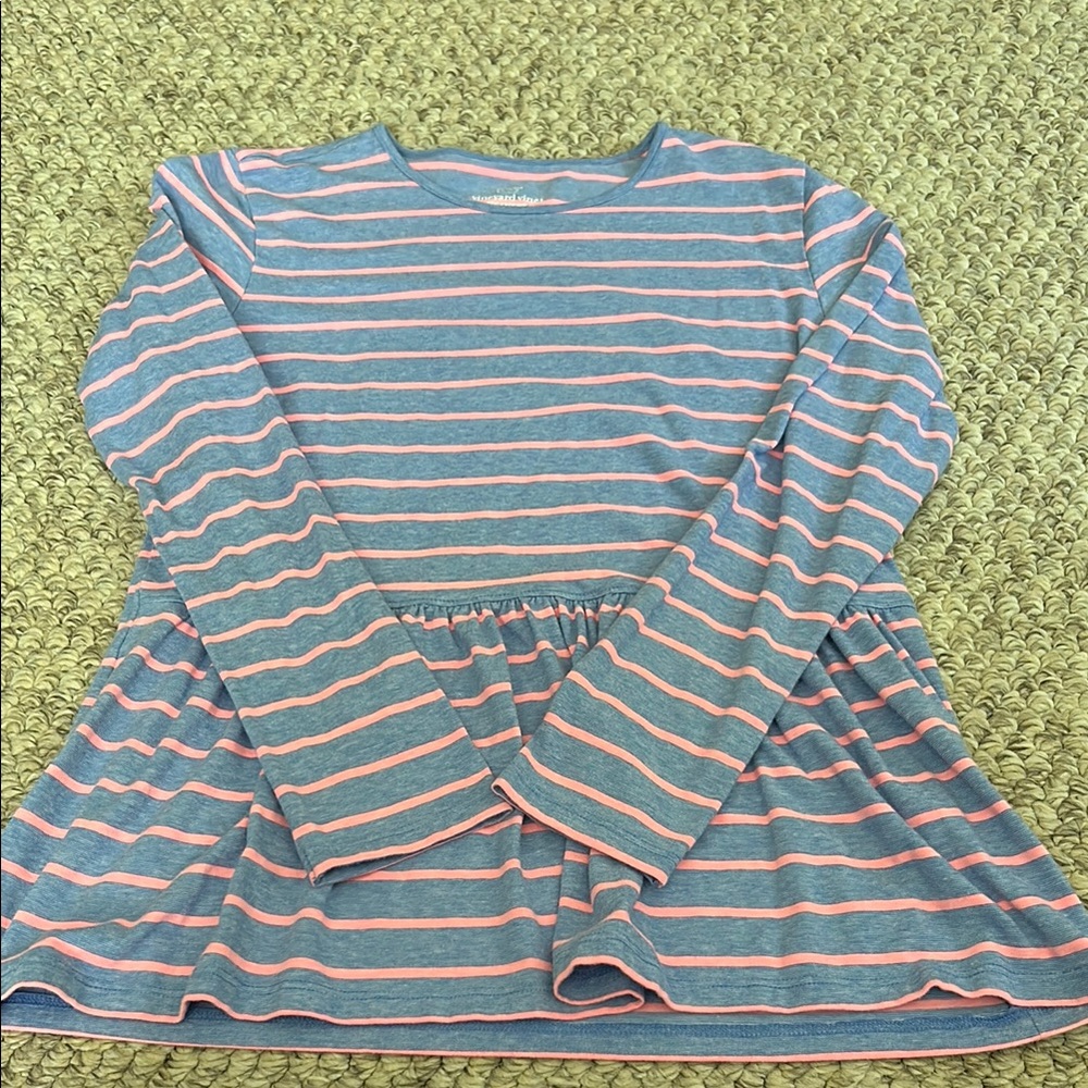 Vineyard Vines Girls Striped Blue and Pink Long Sleeve Top